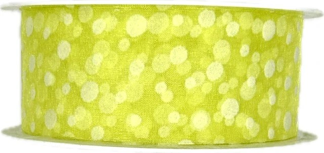 Stuha organzová SPOTS GREEN transparentní, světle zelená A 40mm x 20m (9,-Kč/m)