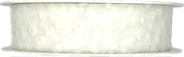 Stuha organzová SPOTS transparentní, bílá 25mm x 20m (7,-Kč/m)