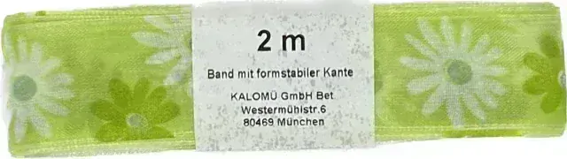 Stuha taftová SPRING FLOWER zelená 25mm x 2m (6,- Kč/m)