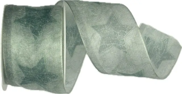 Vánoční organzová stuha GREEN STARS světle zelená 40mm x 2m