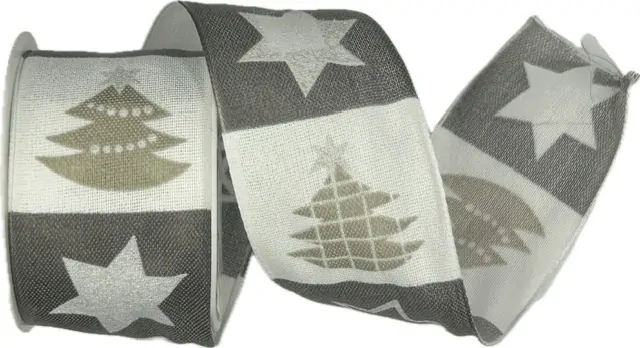 Stuha vánoční bavlněná ANTRACIT TREES 40mm x 2m (12,5,-Kč/m)