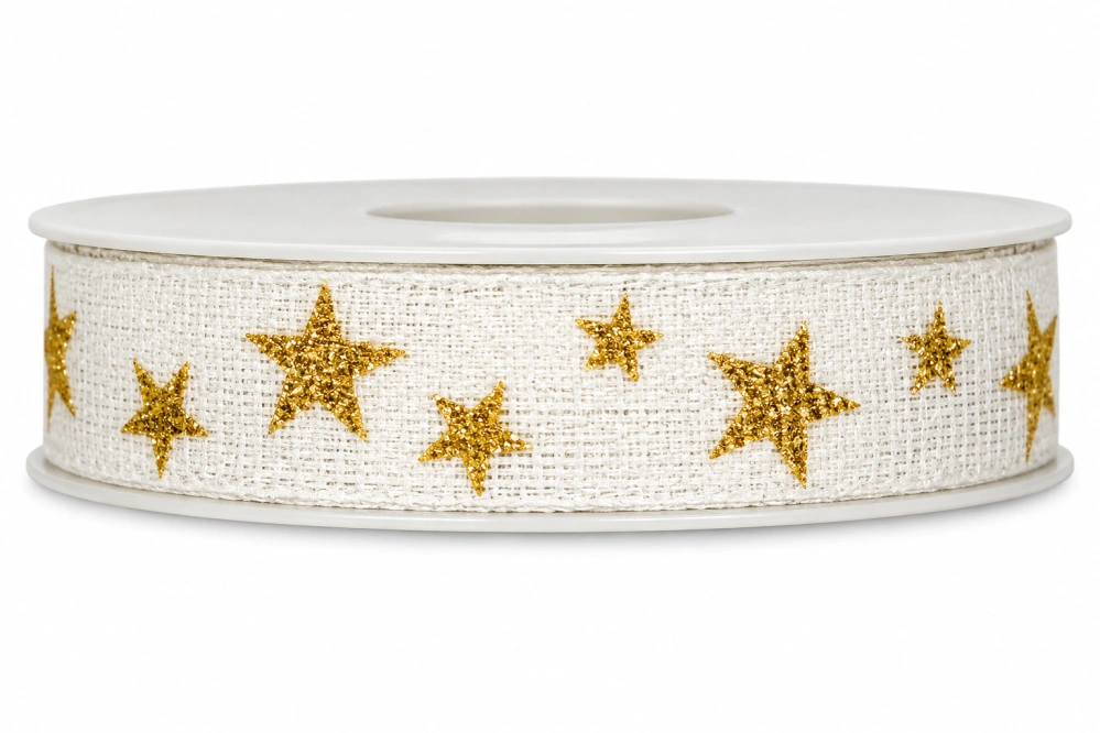 Vánoční stuha bavlněná STAR LIGHT bílá 15mm x 3,5m