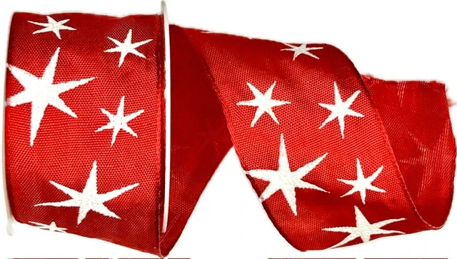 Stuha vánoční saténová STARS červená 40mm x 2m (14,- Kč/m)