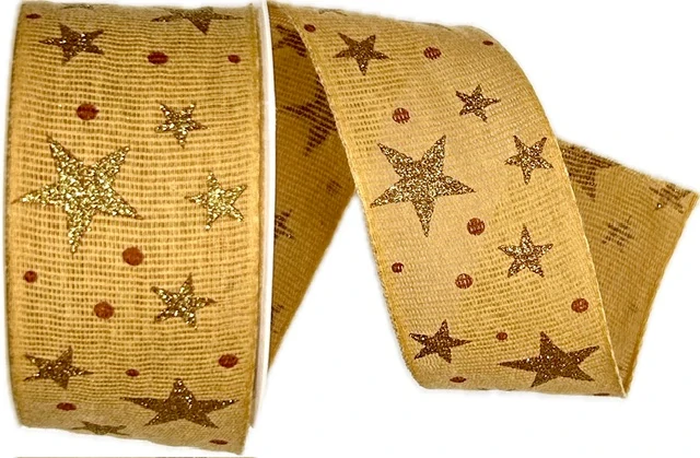 Vánoční bavlněná stuha STAR LIGHT CINNAMON 40mm x 2m (14,-Kč/m)