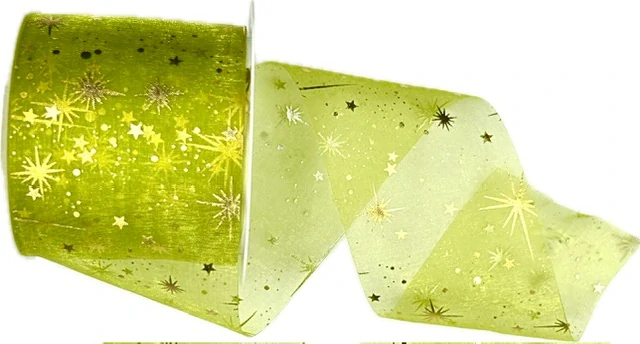 Stuha vánoční organzová ORGANDY STARS zelená 60mm x 3m (13,-Kč/m)