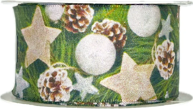 Stuha vánoční taftová CHRISTMAS TIME zelená 40mm x 2m (7,50 Kč/m)