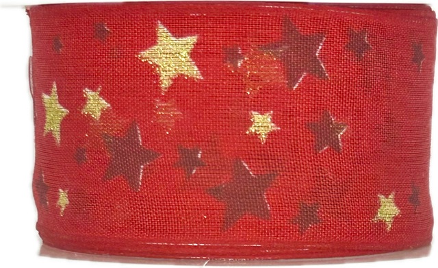 Stuha vánoční TWILIGHT STARS RED červená 40mm x 2m (13,-Kč/m)