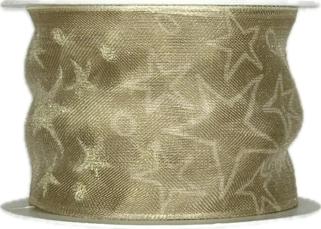 Stuha vánoční organzová SKY STAR CREAM krémová 40mm x 2m (15,-Kč/m)