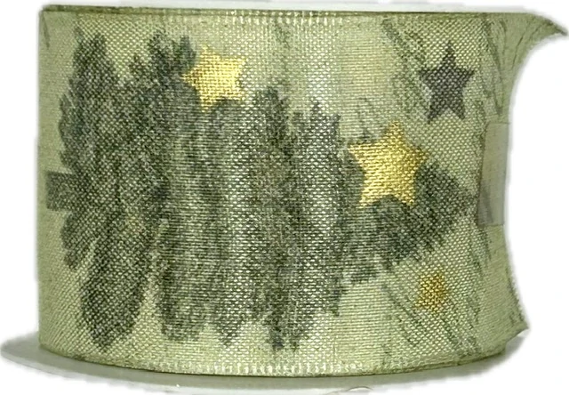 Stuha vánoční taftová FROZEN FOREST MINT pastelově zelená 40mm x 2m (14,-Kč/m)