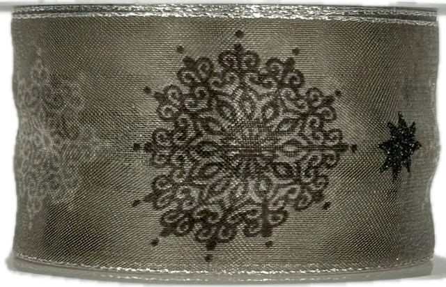 Vánoční stuha Winter Elegance – Silver Frost 40mm x m (16,-Kč/m)
