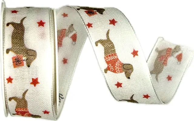 Stuha vánoční CHRISTMAS DOG bílá 25mm x 3m (7,-Kč/m)