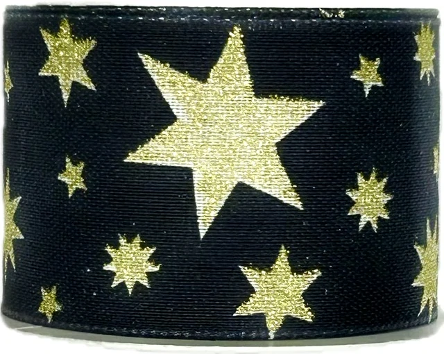 Vánoční taftová stuha BLACK STARS černá 40mm x 2m