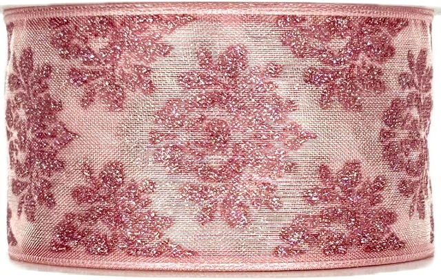 Vánoční stuha organzová GLAMOUR CROWN PINK růžová 40mm x 2m