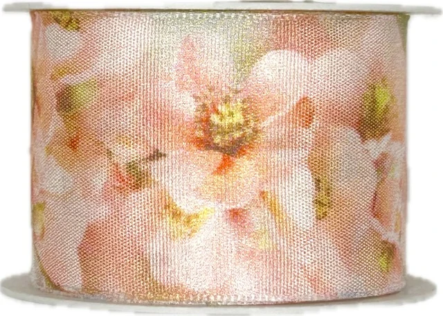 Stuha taftová PINK BLOOMS 40mm x 2m (13,-Kč/m)