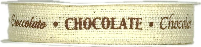Stuha bavlněná s potiskem CHOCOLATE krémová 15mm x 2m (10,-Kč/m)
