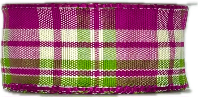 Saténová stuha CARACAS KARO fialovo-zelená 25mm x 2m