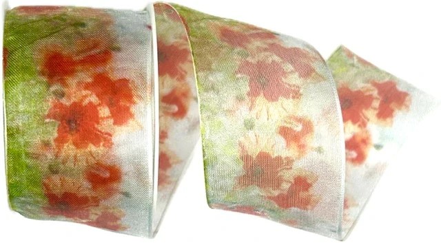 Set 3x Stuha organzová POPPIES červené vlčí máky 3x (40mm x 2m)