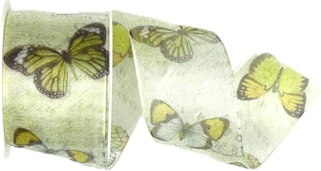Set 3x Stuha taftová BUTTERFLY GREEN pastelově zelená 3x (40mm x 2m)