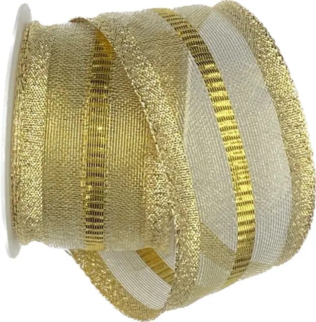 3x Stuha zlatá OUTDOOR GOLD LINE lurexová průsvitná 3x (40mm x 2m)