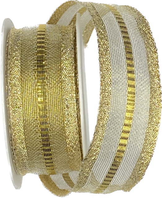 3x Stuha zlatá OUTDOOR GOLD LINE lurexová průsvitná 3x (25mm x 2m)