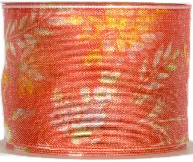 Stuha taftová BLOSSOM TALE CORAL světle červená průsvitná 40mm x 2m (13,-Kč/m)