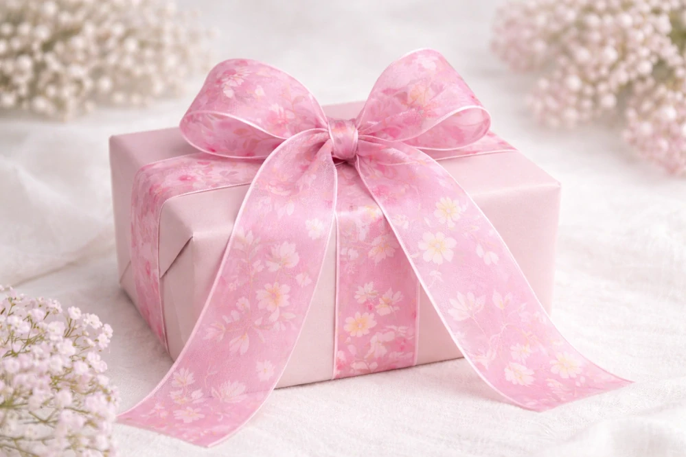 Stuha taftová BLOSSOM TALE PINK tmavě růžová průsvitná 40mm x 2m (12,-Kč/m)