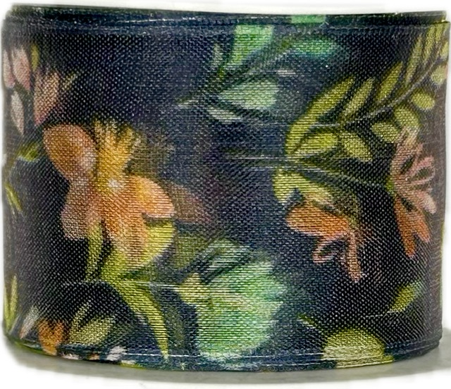 Stuha taftová BLOSSOM TALE MIDNIGHT černá průsvitná 40mm x 2m (13,-Kč/m)