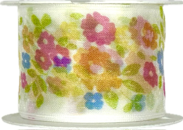Stuha taftová PASTEL BLOOM průsvitná 40mm x 2m (13,-Kč/m)