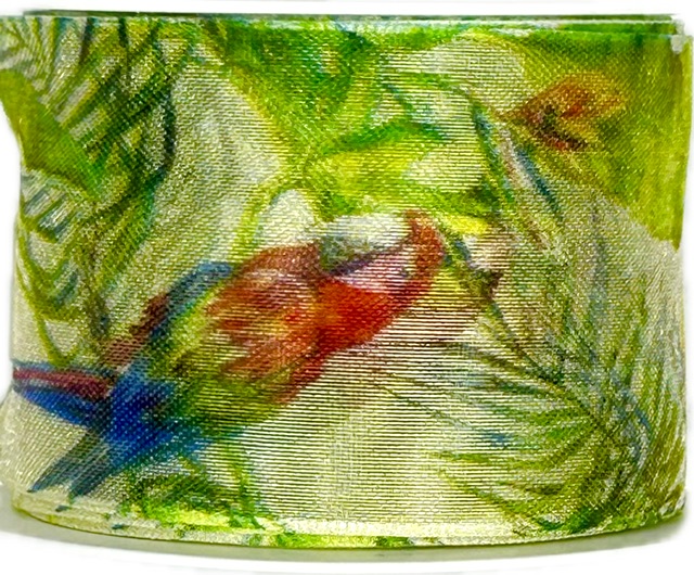 Stuha taftová TROPICAL PARROT LIME průsvitná zelená 40mm x 2m (13,-Kč/m)
