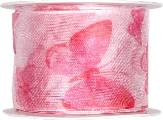 Stuha taftová WINGS OF SUMMER PINK růžová průsvitná 40mm x 2m (13,-Kč/m)