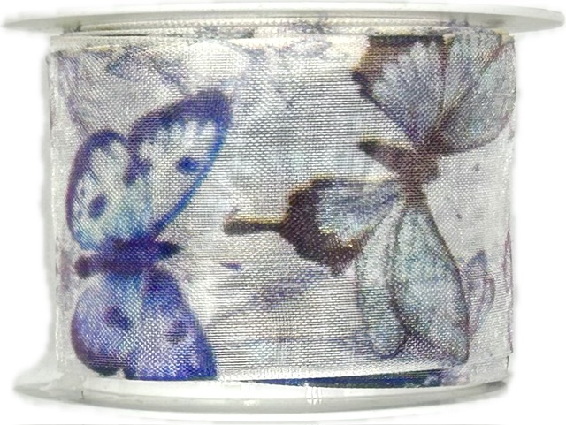 Stuha organzová BUTTERFLY DREAM BLUE modrá průsvitná 40mm x 2m ( 13,-Kč/m)