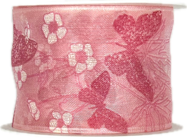 Stuha taftová SPRING WHISPER BUTTERFLY PINK růžová průsvitná 40mm x 2m (13,-Kč/m)