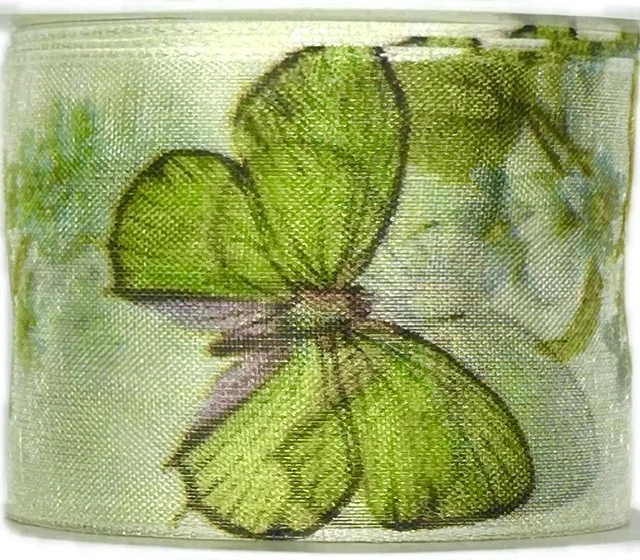 Stuha organzová BUTTERFLY DREAM GREEN zelená průsvitná 40mm x 2m (13,-Kč/m)