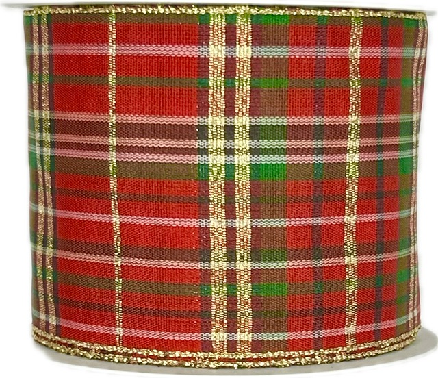 Stuha vánoční Festive Tartan Luxe – Red & Gold červená 60mm x 3m (15,-Kč/m)