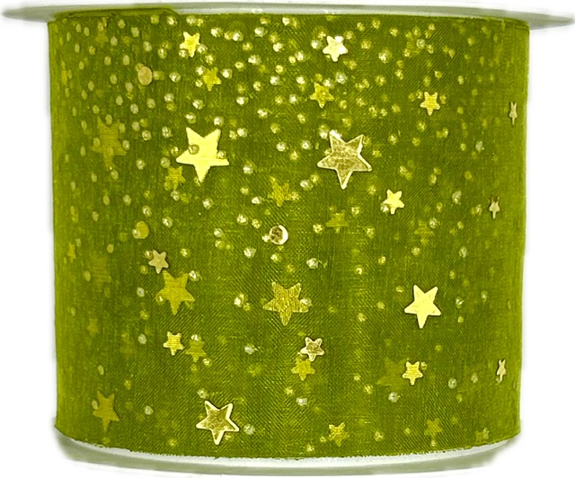 Stuha vánoční Organza Starshine – Emerald Glow hráškově zelená 60mm x 3m (16,-Kč/m)