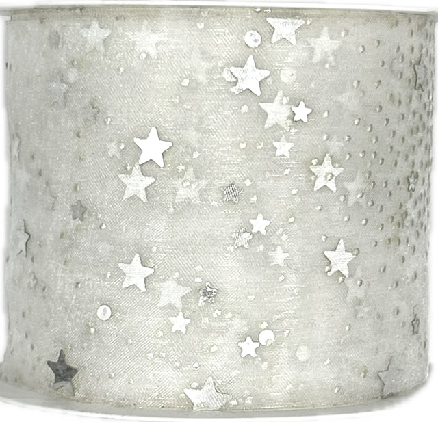 Stuha vánoční Organza Starshine – Crystal White bílá 60mm x 3m (16,-Kč/m)