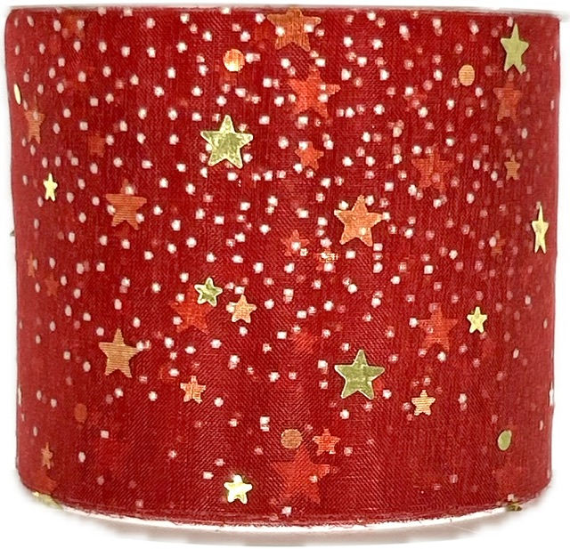 Stuha vánoční Organza Starshine – Ruby Red červená 60mm x 3m (16,-Kč/m)