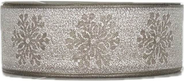 Stuha vánoční SNOW WHISPER GRAY šedá 25mm x 2m (12,-Kč/m)