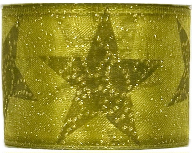 Vánoční stuha organzová Organdy Star Premium – Olive Shine 40mm x 2m (16,- Kč/m)