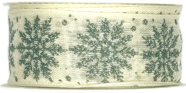 Vánoční stuha Snowpearl Silver – Elegant Ribbon krémová 25mm x 2m (13,-Kč/m)