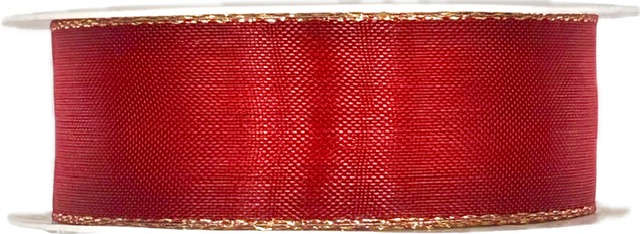 Stuha organzová ORGANDY BASIC RED GOLD sytě červená 25mm x 3m (8,- Kč/m)