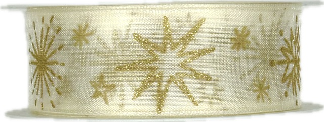 Stuha vánoční STARLIGHT SNOW WHITE bílá 25mm x 2m (14,-Kč/m)