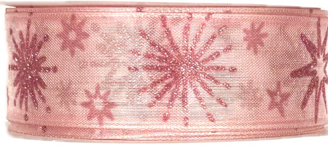 Stuha vánoční STARLIGHT BLUSH PINK růžová 25mm x 2m (14,-Kč/m)