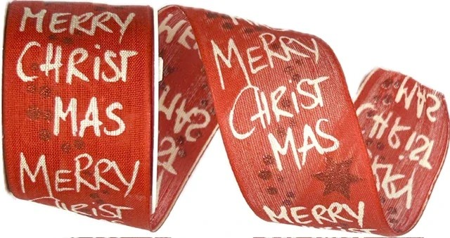 Set 6ks Vánoční látková stuha MERRY CHRISTMAS RED červená 40mm x 2m (5,-Kč/m)