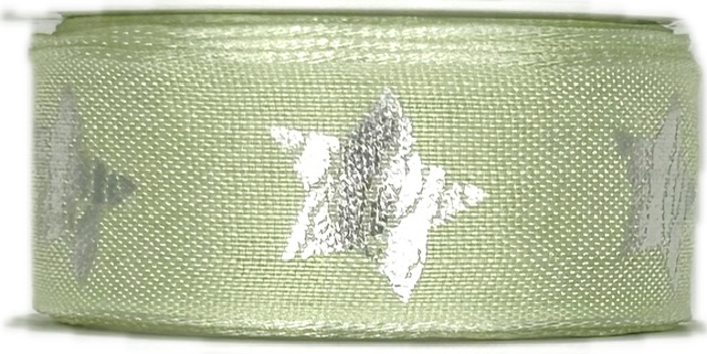 Stuha vánoční RUSTIC STAR GREEN zelená 25mm x 2m (12,-Kč/m)