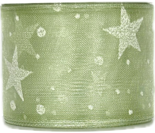 Stuha vánoční FROSTED STARLIGHT GREEN zelená 40mm x 2m (15,-Kč/m)