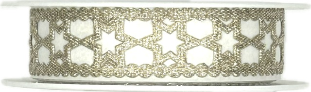 Stuha girlandová OLD SILVER STARS stříbrná 15mm x 1m