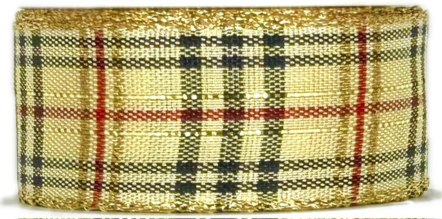 Vánoční stuha CHRISTMAS KARO GOLD krémová 25mm x 2m (14,-Kč/m)