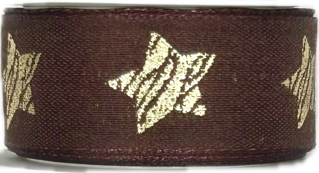 Stuha vánoční RUSTIC STAR BROWN hnědá 25mm x 2m (12,-Kč/m)