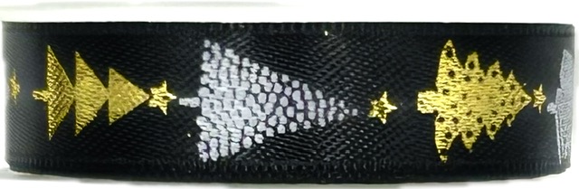 Stuha vánoční NIGHT TREES GOLD černá 15mm x 2m (13,-Kč/m)